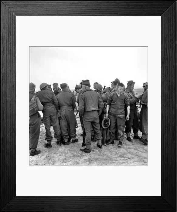 Framed Print : Soldiers employed as extras seen here during the filming of Dunkirk Framed Print : Soldiers employed as extras seen here during the filming of Dunkirk