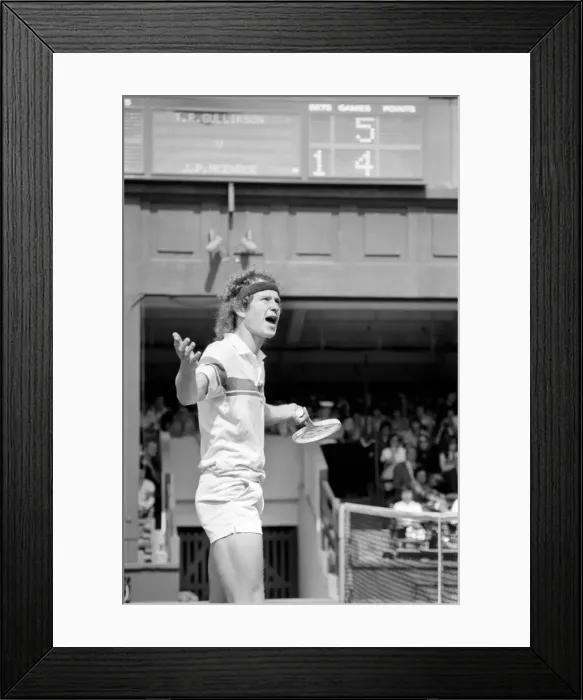 Framed Print : John McEnroe v Tom Gullikson, first round match at Wimbledon on Court Number One Framed Print : John McEnroe v Tom Gullikson, first round match at Wimbledon on Court Number One