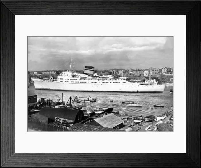 Framed Print : The ship Ocean Monarch (now called Varna) arrives at the River Tyne for her annual refit