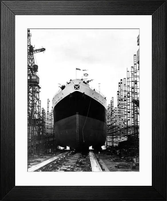 Framed Print : The motor tanker Border Fusilier sliding fown the ways in to the River Tyne after she was Framed Print : The motor tanker Border Fusilier sliding fown the ways in to the River Tyne after she was