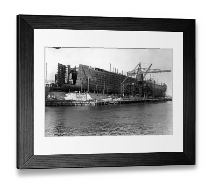 Framed Print : Job no 709 takes shape on the stocks, at a shipyard on the River Tyne