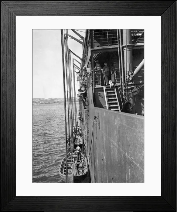 Framed Print : Pre-sailing drill aboard the French SS Sontay in unknown port. 1st May 1917