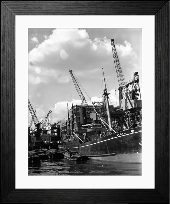 Framed Print : The ship Merel tied up in a London dock. Circa 1935 Framed Print : The ship Merel tied up in a London dock. Circa 1935