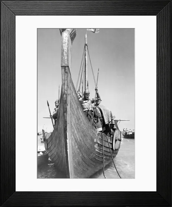 Framed Print : A replica Viking ship with 53 Danes on board, heading for Broadstairs, UK Framed Print : A replica Viking ship with 53 Danes on board, heading for Broadstairs, UK
