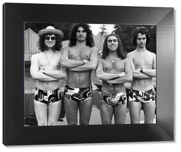 Slade pop group in swimming trunks 1974