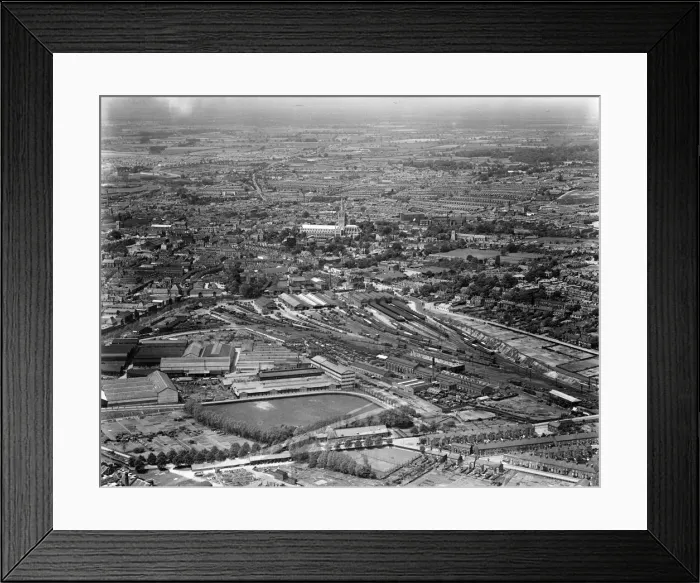 Framed Print : Aerial view of Norwich Cathedral and the railway marshalling yards Norfolk. Circa 1930 Framed Print : Aerial view of Norwich Cathedral and the railway marshalling yards Norfolk. Circa 1930