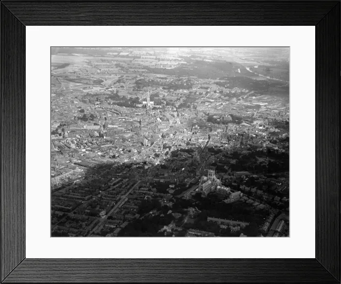 Framed Print : Aerial view of Norwich Cathedral, Norfolk. Circa 1930 Framed Print : Aerial view of Norwich Cathedral, Norfolk. Circa 1930