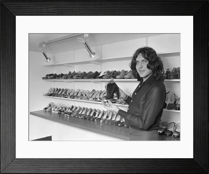 Framed Print : Terry De Havilland, shoe designer, in his shop on The Kings Road