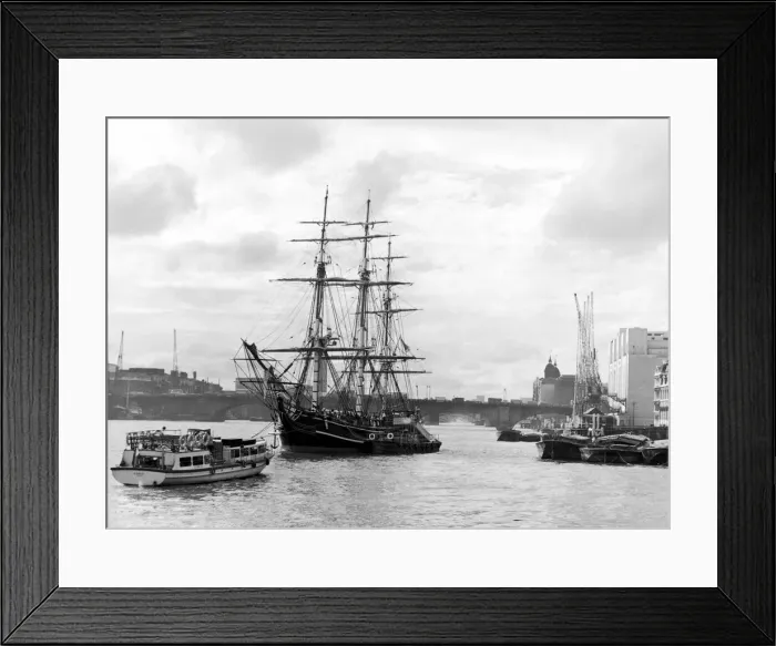 Framed Print : The square-rigged ship Bounty, 480 tons, moored near Tower Stairs Pier, London Framed Print : The square-rigged ship Bounty, 480 tons, moored near Tower Stairs Pier, London