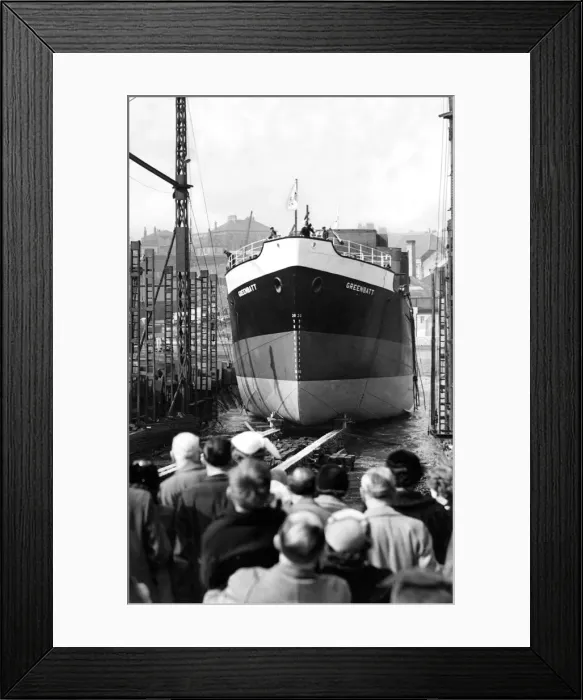 Framed Print : Sliding down to the River Wear after being launched yesterday at the Sunderland shipyard