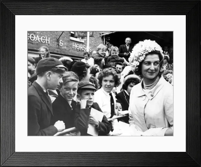 Framed Print : Princess Alexandra with children who waited to see her outside Shakespeare Framed Print : Princess Alexandra with children who waited to see her outside Shakespeare