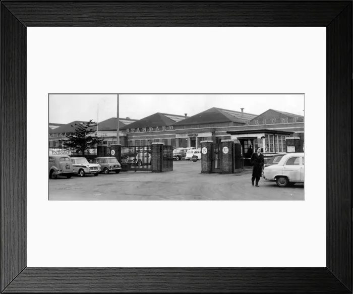 Framed Print : Exterior view of British Leyland Strandard Triumph works entrance and gatehouse at Canley Framed Print : Exterior view of British Leyland Strandard Triumph works entrance and gatehouse at Canley
