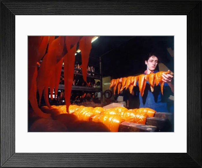 Framed Print : Paul Bowman brings some smoked cod from the ovens in 1991 Framed Print : Paul Bowman brings some smoked cod from the ovens in 1991