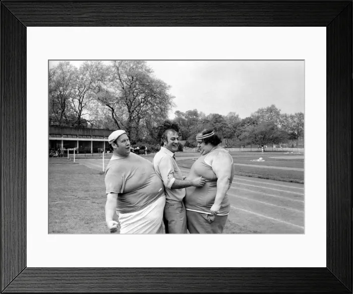 Framed Print : Jogger-nauts: John Robinson sports writer with Colin Taylor jogging in Battersea Park Framed Print : Jogger-nauts: John Robinson sports writer with Colin Taylor jogging in Battersea Park