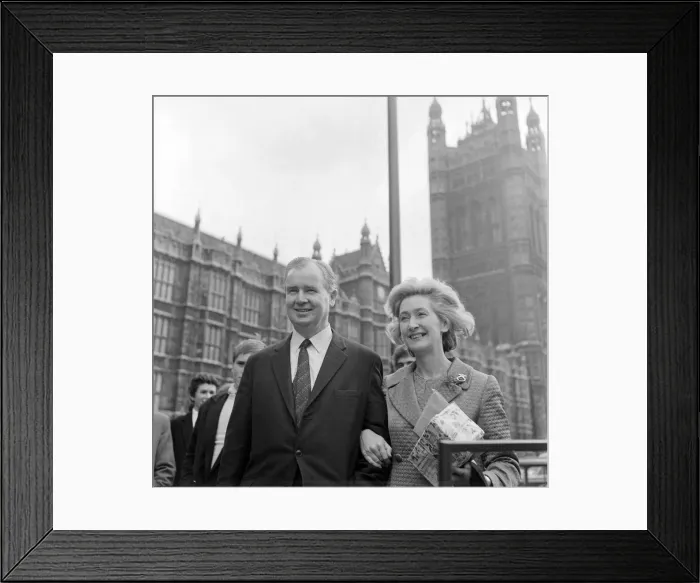 Framed Print : Scottish Nationalist MP Winnie Ewing stands outside the House of Commons with one of her Framed Print : Scottish Nationalist MP Winnie Ewing stands outside the House of Commons with one of her