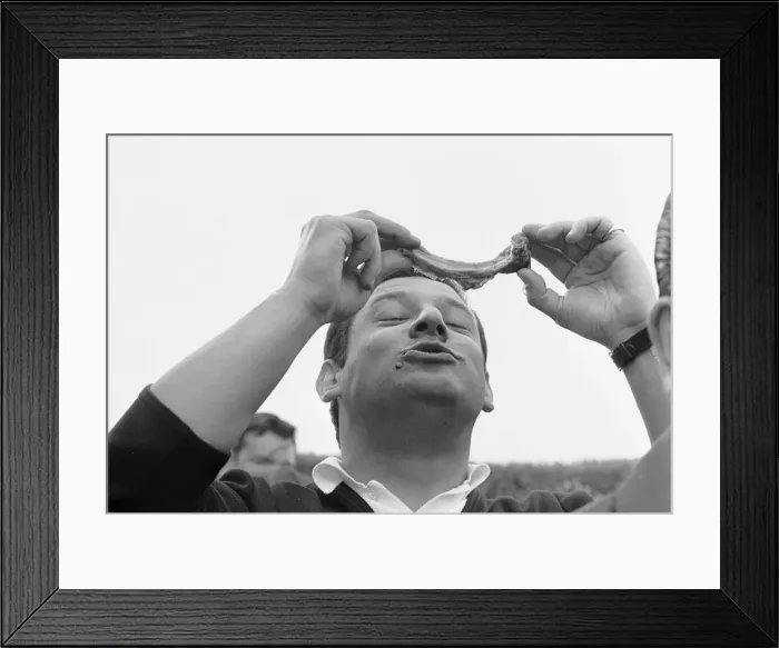 Framed Print : Barry Pavan TV Advertising producer seen here about to enjoy a pork rib at the Sunday
