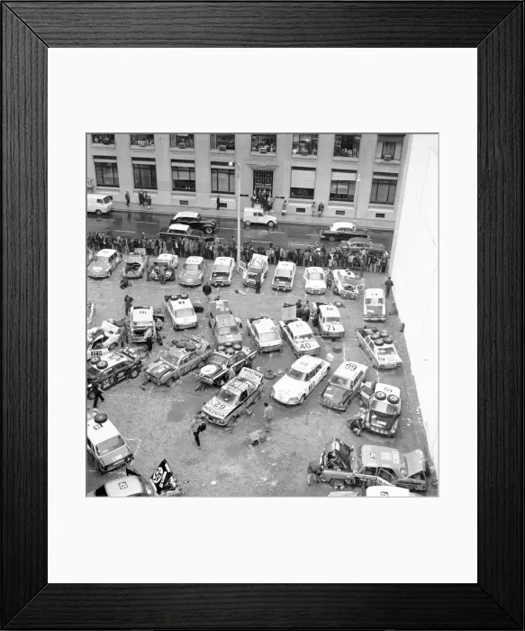 Framed Print : Competitors prepare their cars for the next stage of the Daily Mirror World Cup Rally