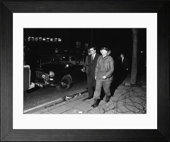 Framed Print : Dennis Healey is escorted down the Falls Road Belfast on a visit 1969