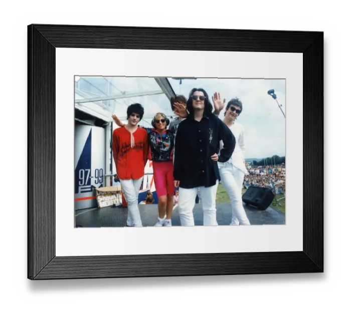 Framed Print : The Manic Street Preachers pictured at the Radio One roadshow with DJ Jakki Brambles - L