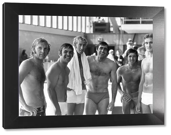 Sports superstar competition. 21st August 1973 Seven sportsmen finish the swimming