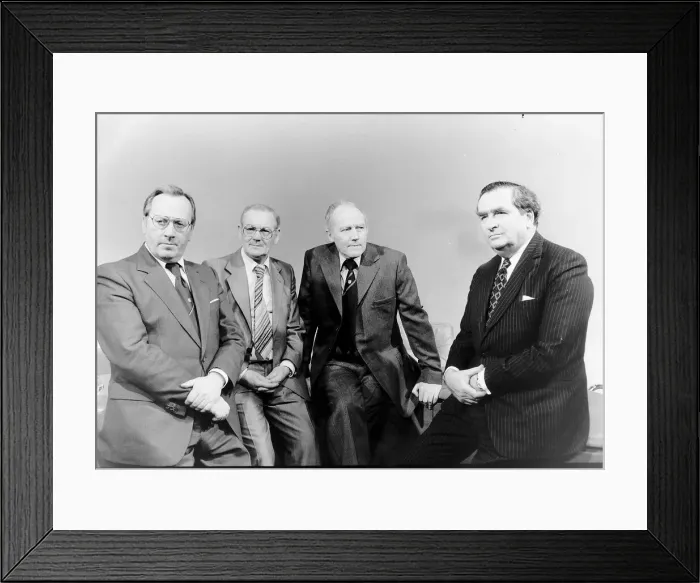Framed Print : Moss Evans of T G W union Terry Duffy A E U W Union and Dennis Healey labour MP Framed Print : Moss Evans of T G W union Terry Duffy A E U W Union and Dennis Healey labour MP