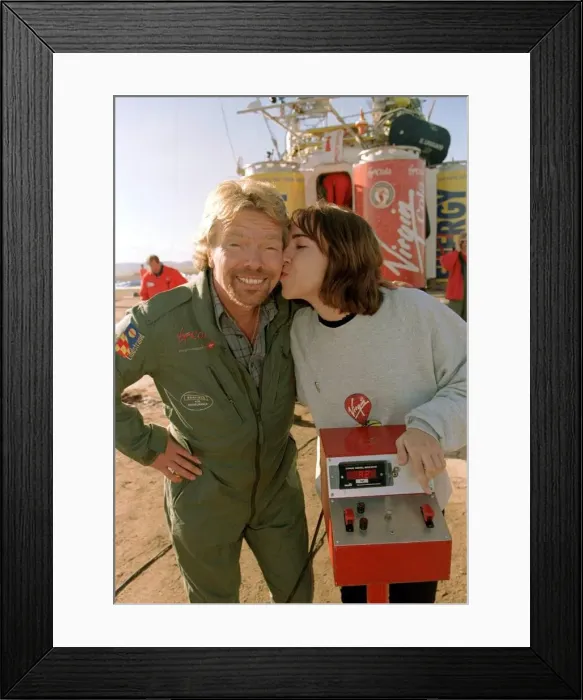Framed Print : Richard Branson is kissed by one of the ground crew Virgin Global Challenger balloon Framed Print : Richard Branson is kissed by one of the ground crew Virgin Global Challenger balloon