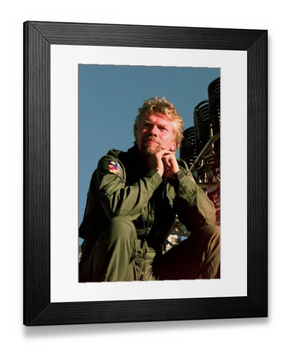 Framed Print : Richard Branson on top of his Balloon capsule December 1997 with a small weather test