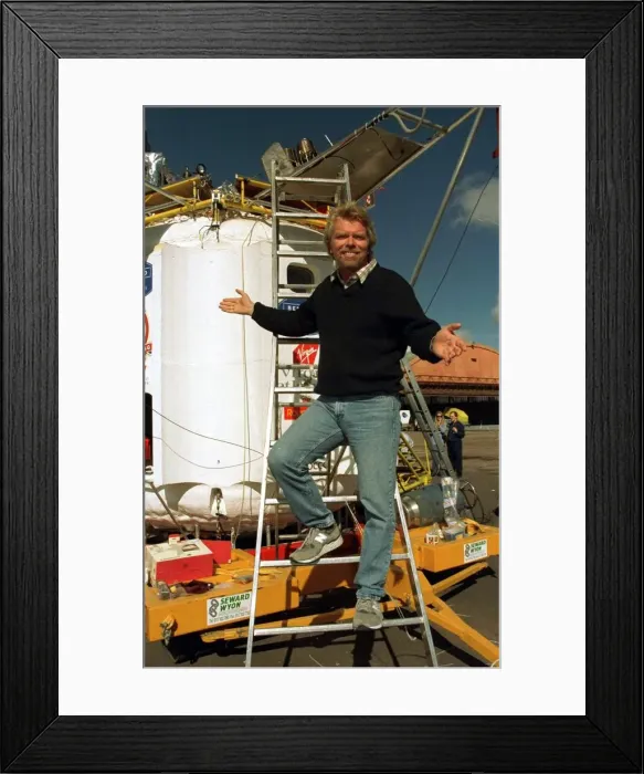 Framed Print : Richard Branson makes final preparation for his around the world balloon flight