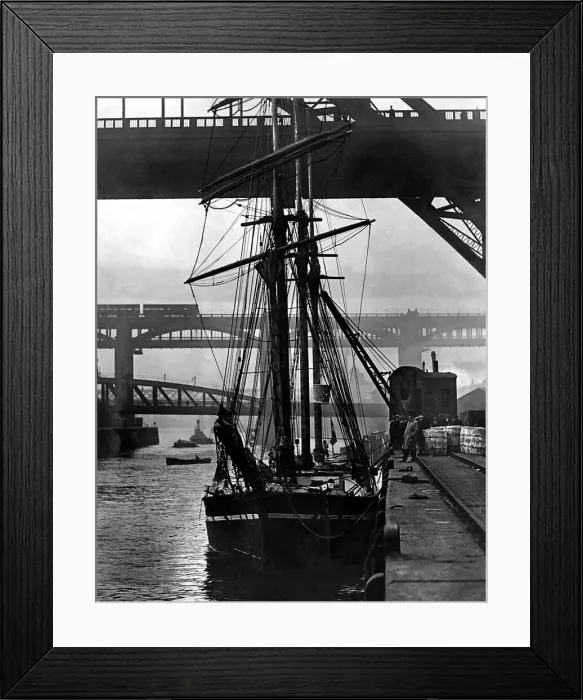 Framed Print : The three-masted German barquentine Nauschutz lying at Newcastle Quayside discharging her Framed Print : The three-masted German barquentine Nauschutz lying at Newcastle Quayside discharging her