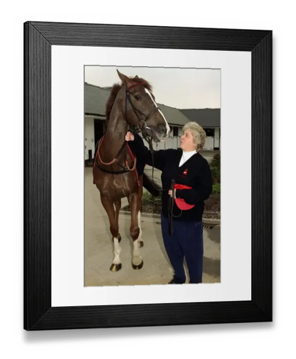 Framed Print : Racehorse trainer Jenny Pitman with Cheltenham Gold Cup hopeful Royal Athlete
