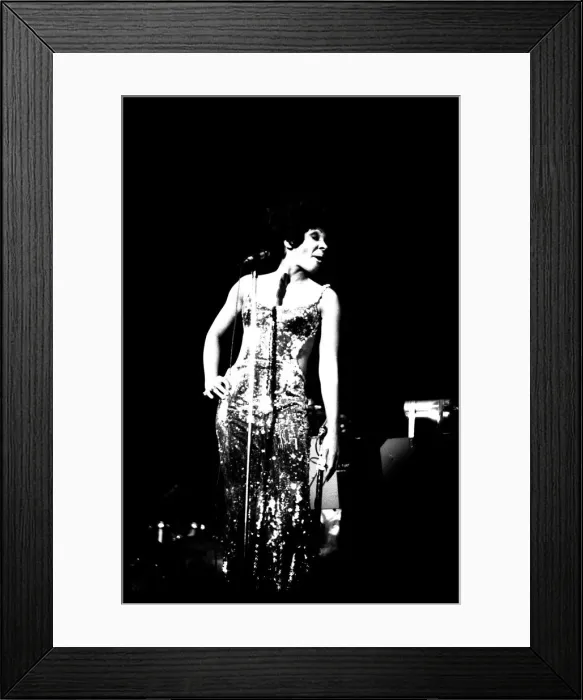Framed Print : Shirley Bassey performing on stage in concert at Newcastle City Hall 30th April 1971 Framed Print : Shirley Bassey performing on stage in concert at Newcastle City Hall 30th April 1971