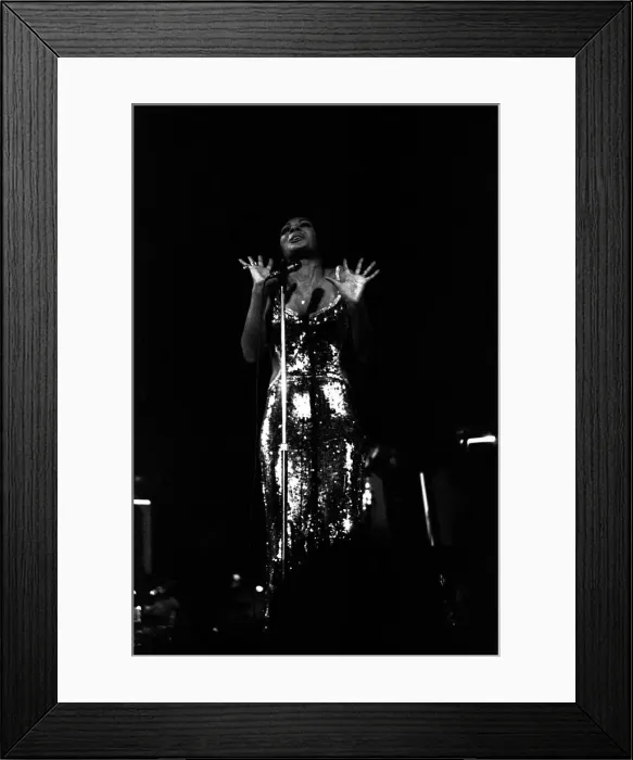 Framed Print : Shirley Bassey performing on stage in concert at Newcastle City Hall 30th April 1971 Framed Print : Shirley Bassey performing on stage in concert at Newcastle City Hall 30th April 1971