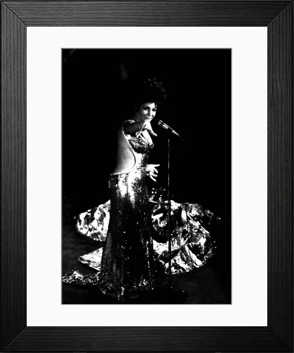 Framed Print : Shirley Bassey performing on stage in concert at Newcastle City Hall 30th April 1971 Framed Print : Shirley Bassey performing on stage in concert at Newcastle City Hall 30th April 1971