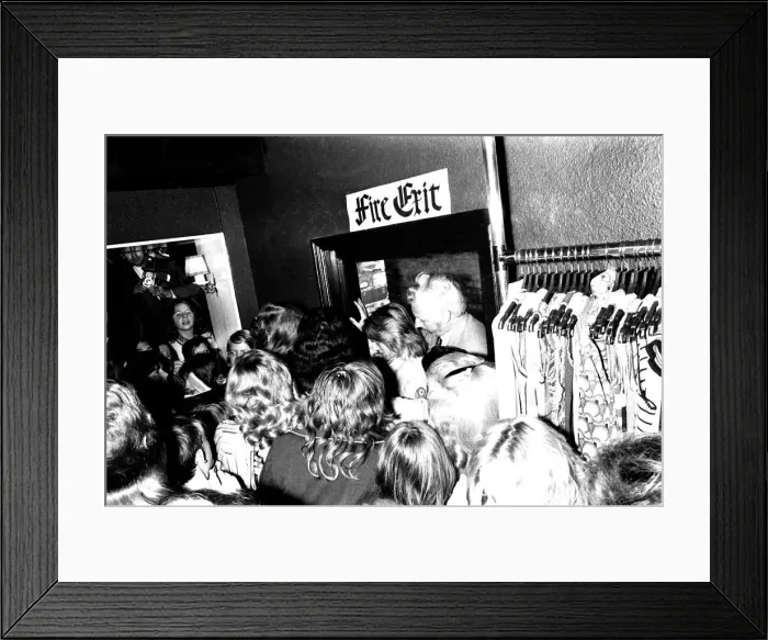 Framed Print : Fans mobbed Ebenezers Boutique in Silver Street, Durham when Adam Faith came to open it