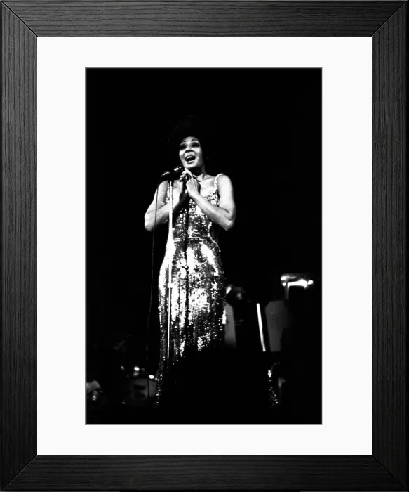 Framed Print : Shirley Bassey performing on stage in concert at Newcastle City Hall 30th April 1971 Framed Print : Shirley Bassey performing on stage in concert at Newcastle City Hall 30th April 1971
