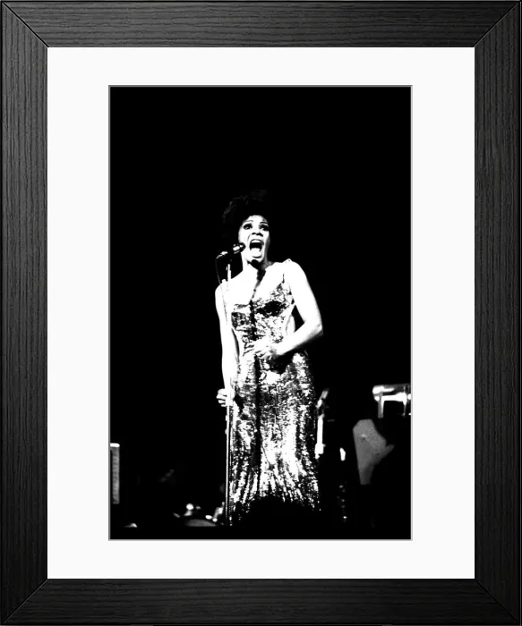 Framed Print : Shirley Bassey performing on stage in concert at Newcastle City Hall 30th April 1971 Framed Print : Shirley Bassey performing on stage in concert at Newcastle City Hall 30th April 1971