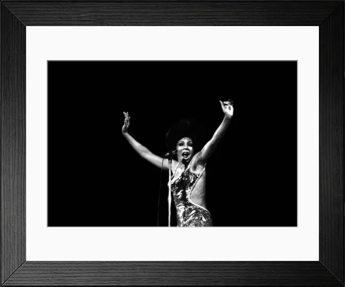 Framed Print : Shirley Bassey performing on stage in concert at Newcastle City Hall 30th April 1971 Framed Print : Shirley Bassey performing on stage in concert at Newcastle City Hall 30th April 1971