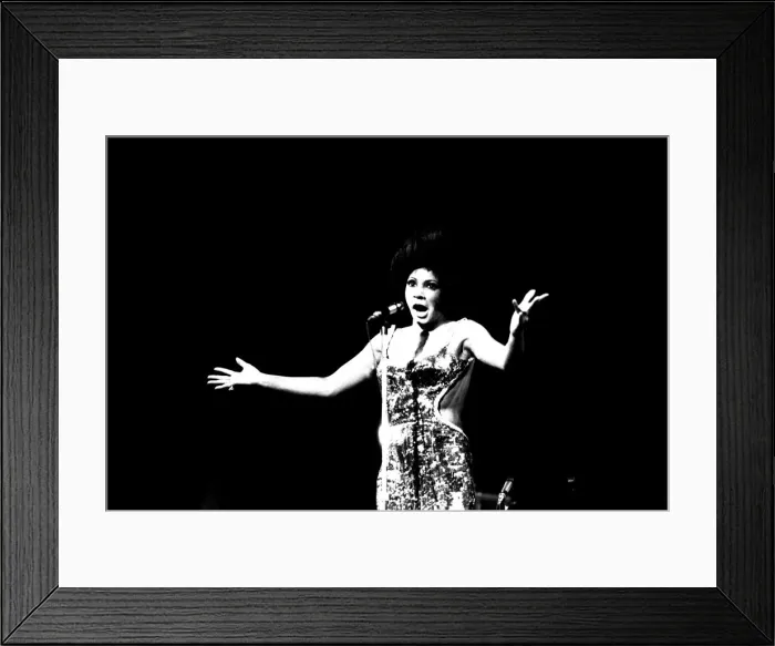 Framed Print : Shirley Bassey performing on stage in concert at Newcastle City Hall 30th April 1971 Framed Print : Shirley Bassey performing on stage in concert at Newcastle City Hall 30th April 1971
