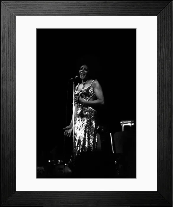 Framed Print : Shirley Bassey performing on stage in concert at Newcastle City Hall 30th April 1971 Framed Print : Shirley Bassey performing on stage in concert at Newcastle City Hall 30th April 1971