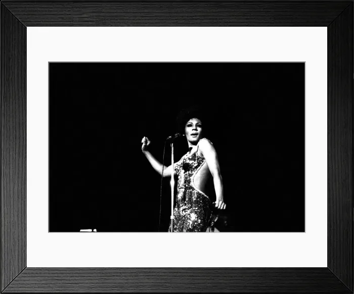 Framed Print : Shirley Bassey performing on stage in concert at Newcastle City Hall 30th April 1971 Framed Print : Shirley Bassey performing on stage in concert at Newcastle City Hall 30th April 1971