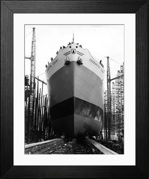 Framed Print : Launch of the 10, 900-ton ship Geddington Court from Short Brothers shipyard on the River