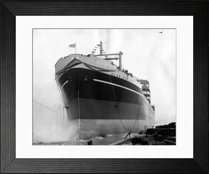 Framed Print : The 32, 000 ton tanker Alan Evelyn enters the water at the Furness Shipyard, Haverton Hill Framed Print : The 32, 000 ton tanker Alan Evelyn enters the water at the Furness Shipyard, Haverton Hill