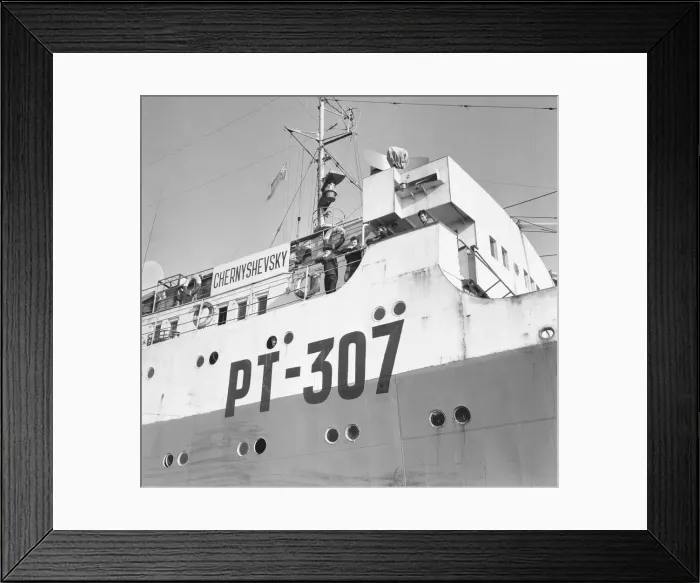 Framed Print : The Russian fishery ship Chernyshevsky lying at anchor in Plymouth Sound after Framed Print : The Russian fishery ship Chernyshevsky lying at anchor in Plymouth Sound after