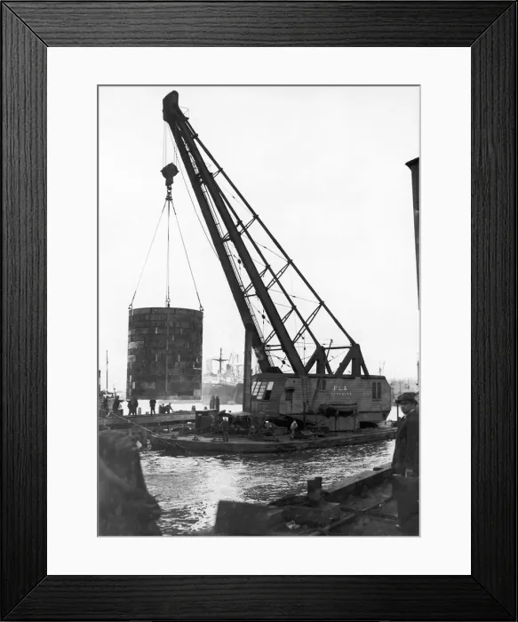 Framed Print : 250 ton crane lifting a new turbine for Deptford Power Station. 29th April 1949 Framed Print : 250 ton crane lifting a new turbine for Deptford Power Station. 29th April 1949