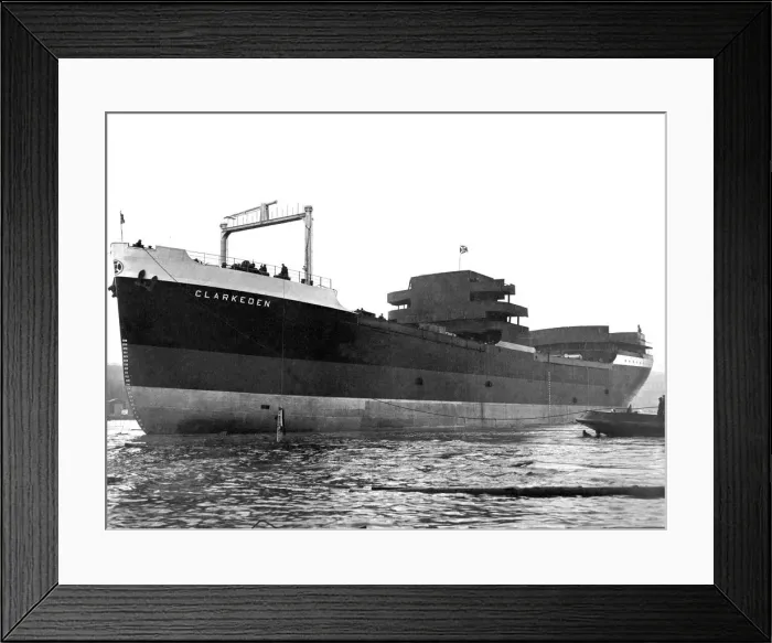 Framed Print : The 9, 300 ton motor ship Clarkeden afloat for the first time after her launch Framed Print : The 9, 300 ton motor ship Clarkeden afloat for the first time after her launch