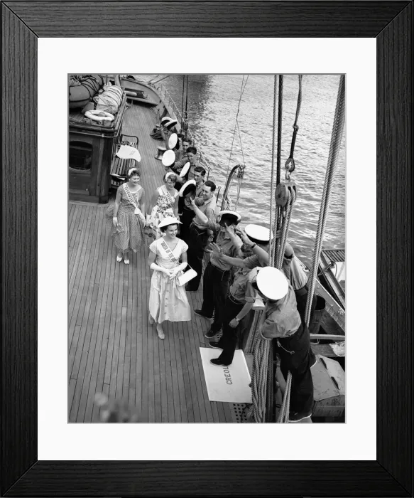 Framed Print : Sailors greet women on the deck of the sailing ship Creole at Dartmouth Framed Print : Sailors greet women on the deck of the sailing ship Creole at Dartmouth