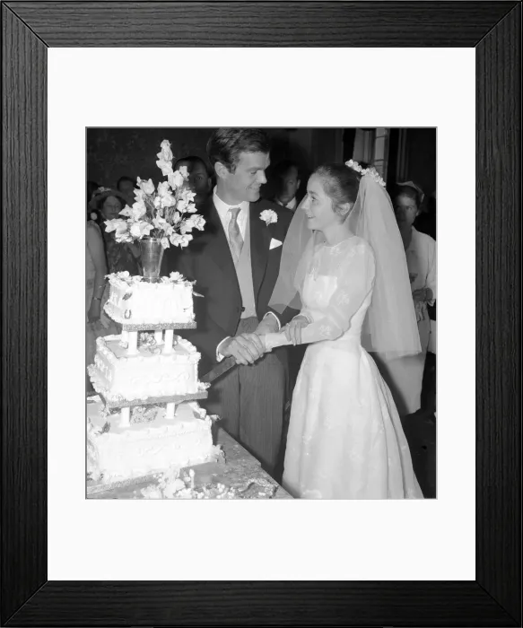 Framed Print : Sixteen year old Caroline Jayne Beuttler and husband Allan Clark 30 seen here cutting te Framed Print : Sixteen year old Caroline Jayne Beuttler and husband Allan Clark 30 seen here cutting te