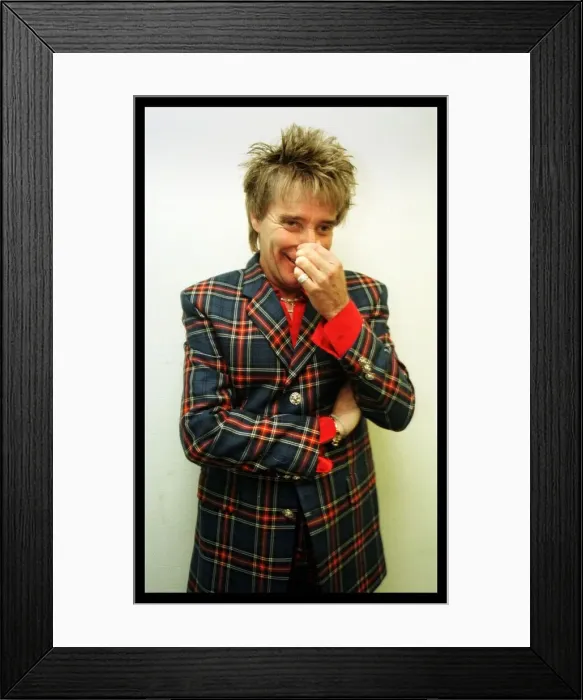 Framed Print : Rod Stewart in concert December 1998 Keil Germany wearing tartan suit tartan army