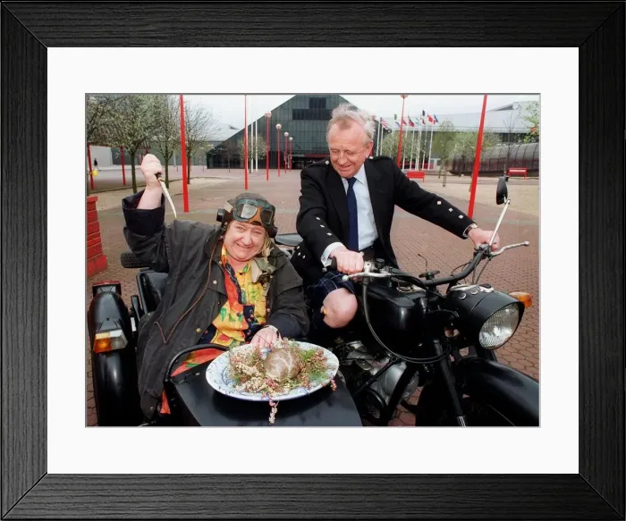 Framed Print : Clarissa Dickson-Wright Scotland Travel Fair April 1998 with Scottish Tourist Board