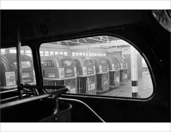 Row of Routemaster buses at Chiswick bus garage October 1962